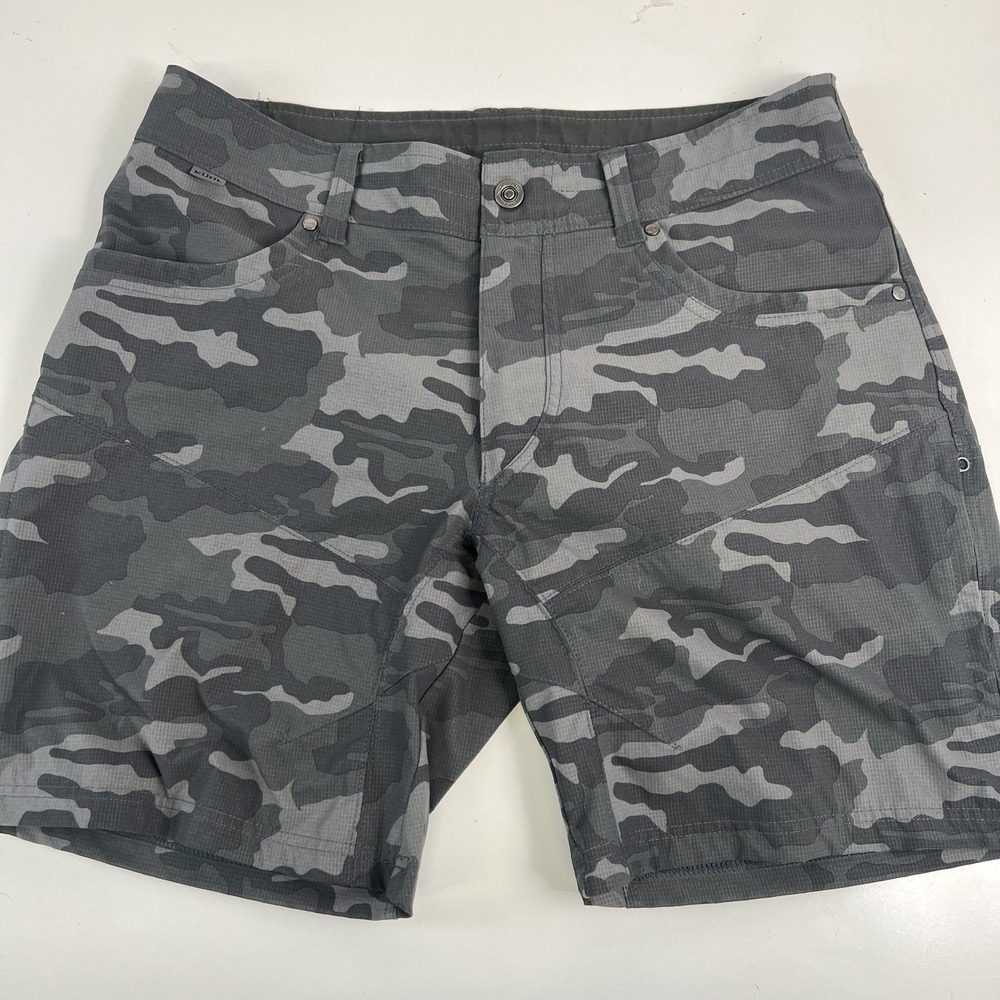 Kuhl Shorts Mens 35 Gray Camo Ripstop Hiking Outdoor Pocket Silencr Performance